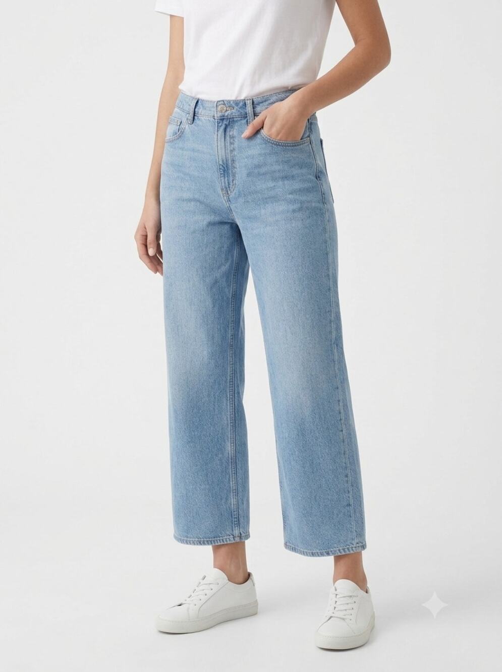 Rag & Bone Lori Mid-Rise Crop Wide Leg Jeans Womens 31 Blue Medium Wash 5-Pocket